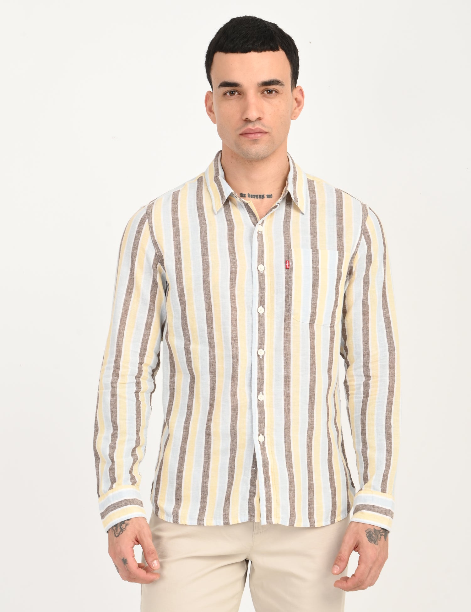Men's Striped Multi Color Slim Fit Linen Shirt