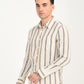 Men's Striped Multi Color Slim Fit Linen Shirt - side View