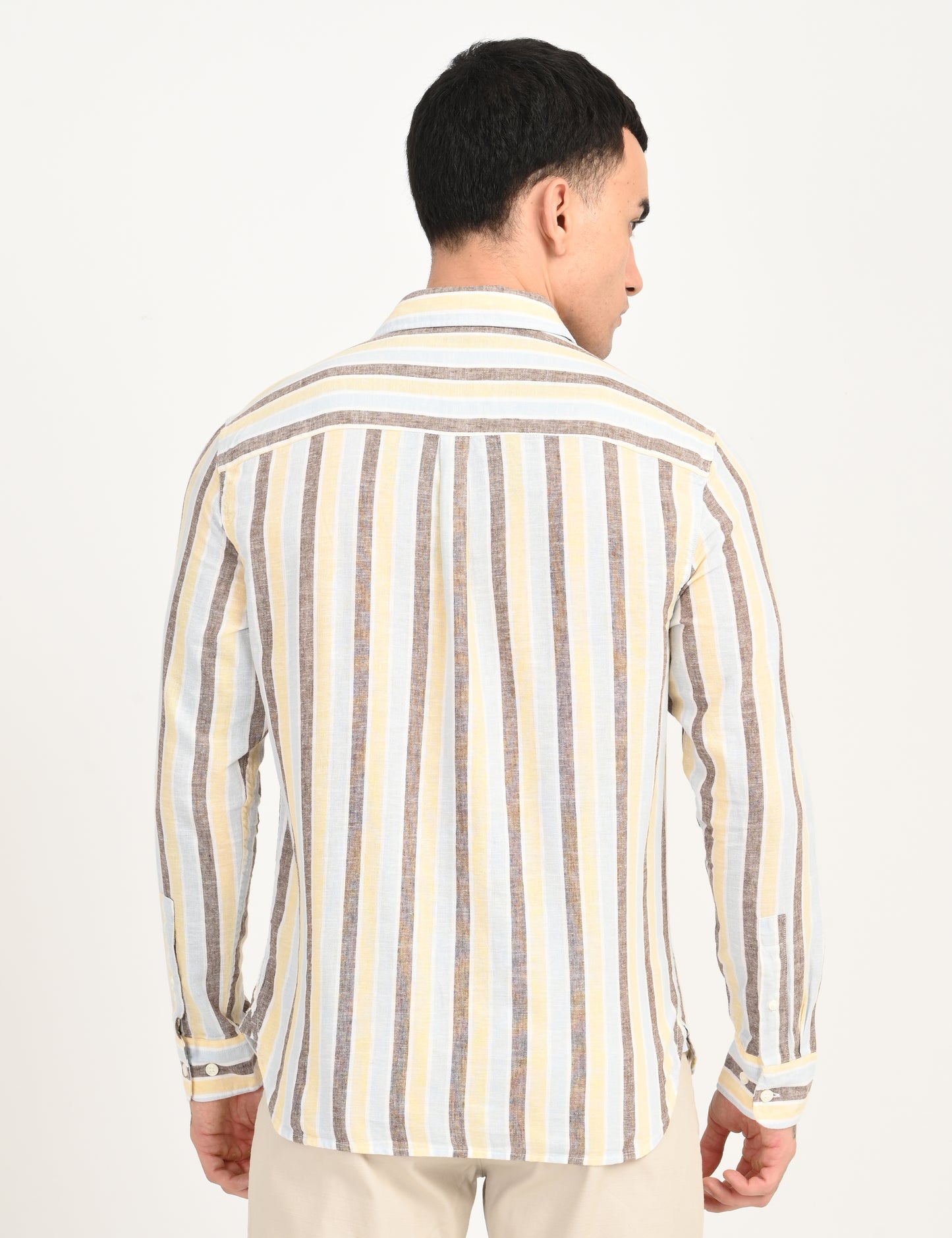 Men's Striped Multi Color Slim Fit Linen Shirt - back View