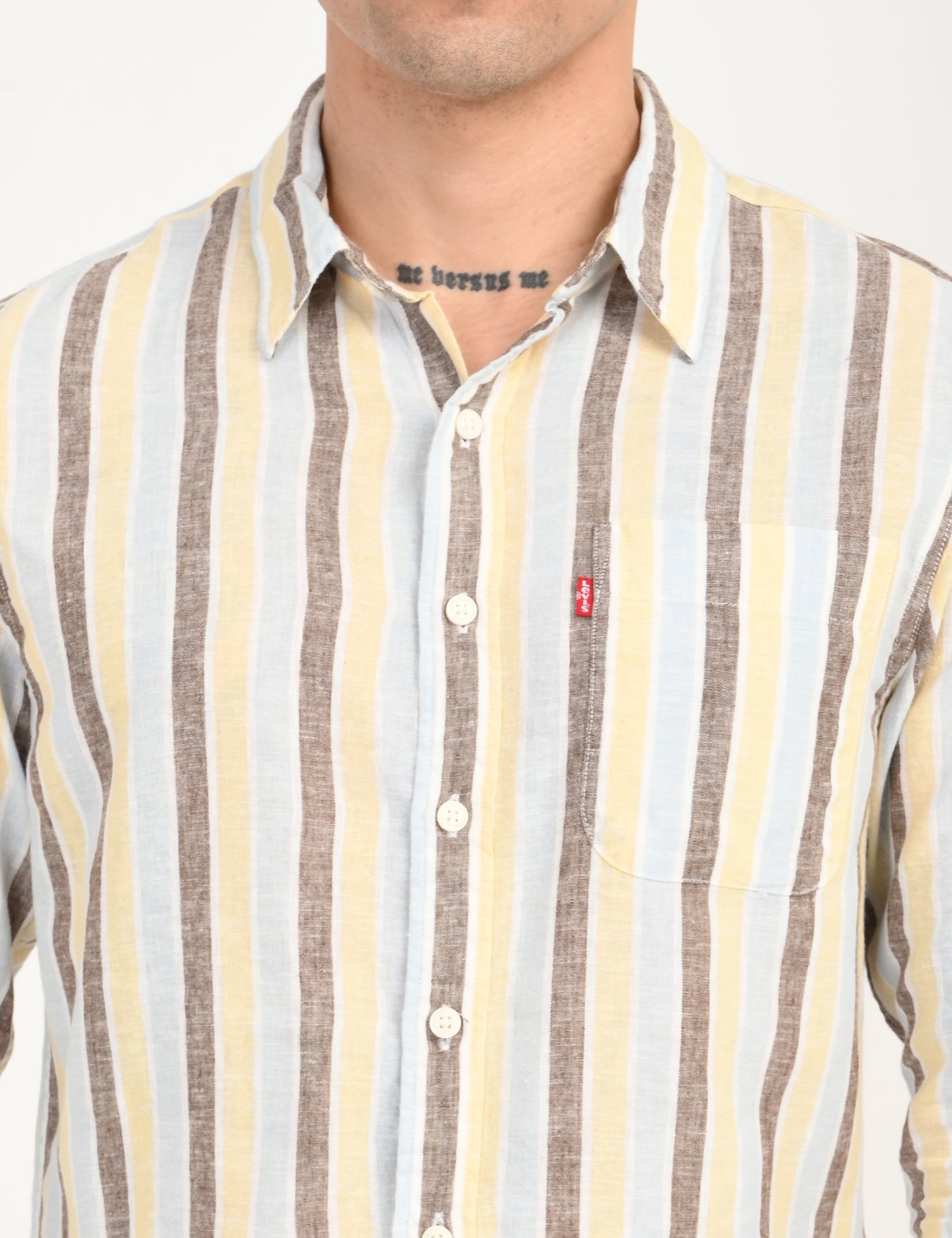 Men's Striped Multi Color Slim Fit Linen Shirt - deatil View