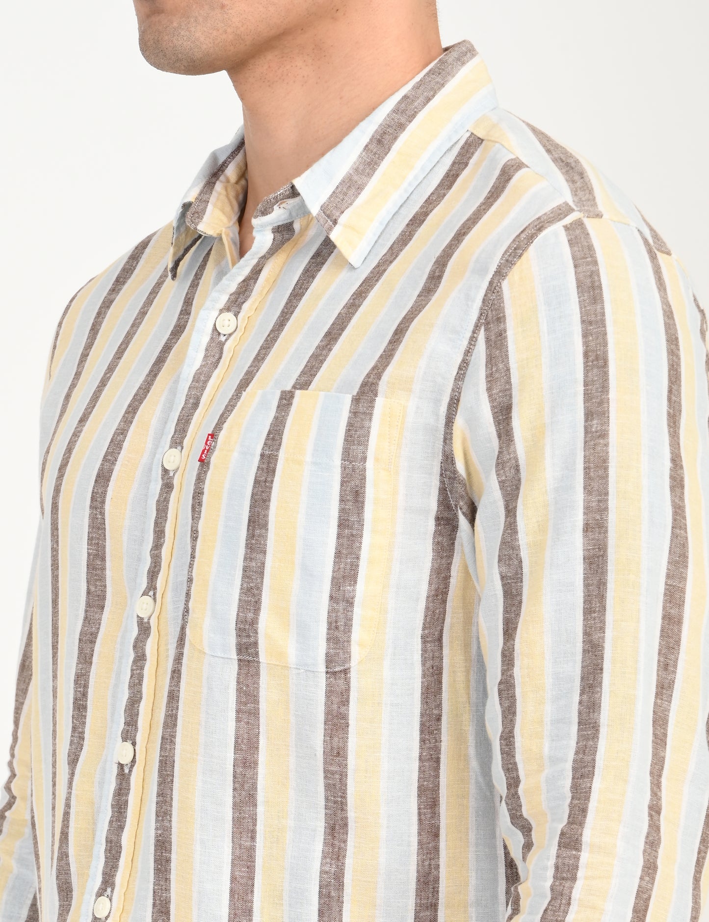 Men's Striped Multi Color Slim Fit Linen Shirt - deatil View