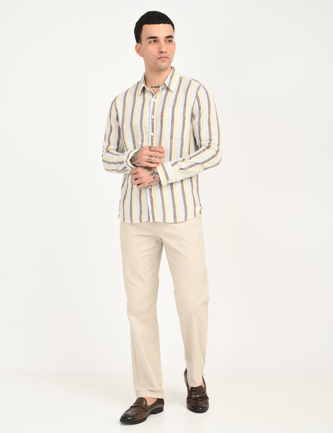 Men's Striped Multi Color Slim Fit Linen Shirt - 6 View