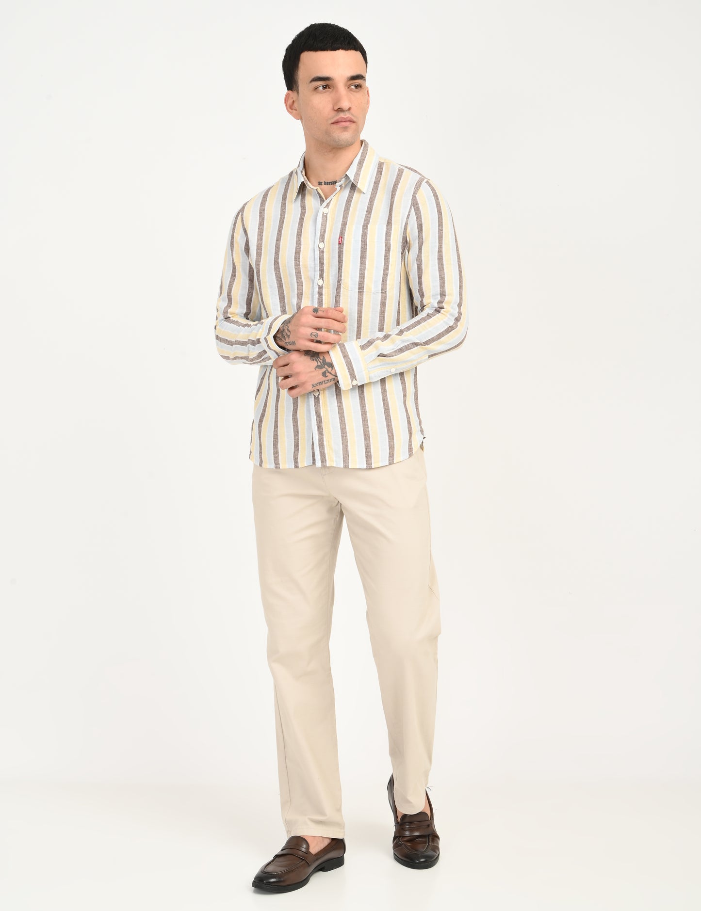 Men's Striped Multi Color Slim Fit Linen Shirt - 6 View