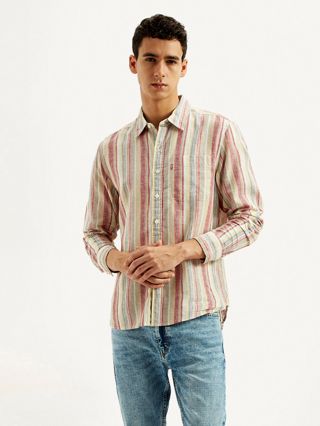 Men's Striped Slim Fit Linen Shirt