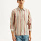 Men's Striped Slim Fit Linen Shirt - Front View
