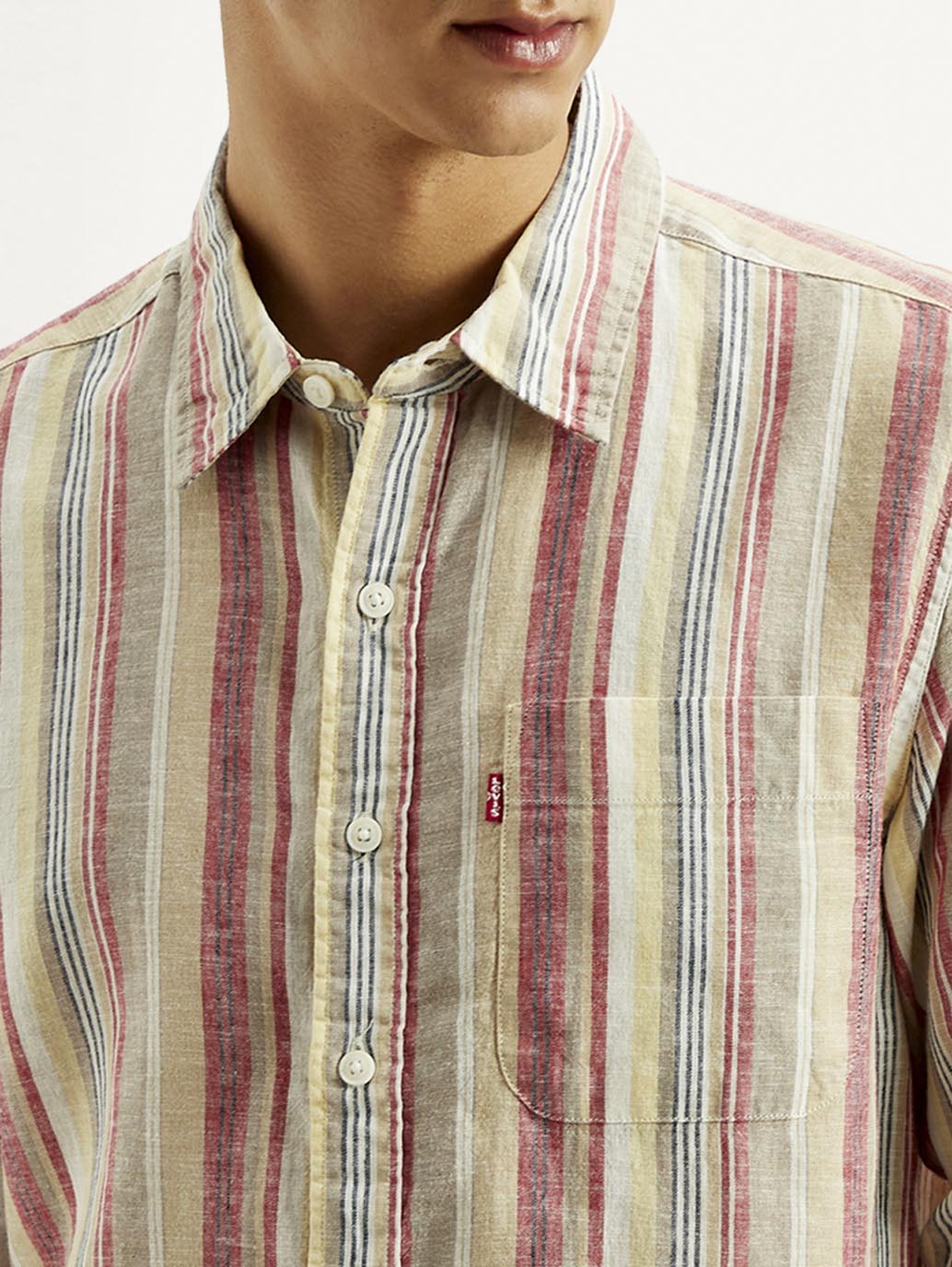 Men's Striped Slim Fit Linen Shirt - Detail View