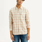 Men's Checkered Light Pink Slim Fit Linen Shirt - Front View