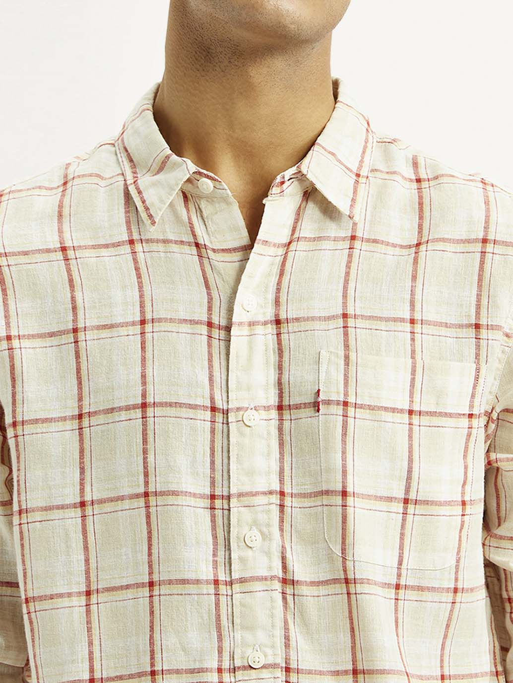 Men's Checkered Light Pink Slim Fit Linen Shirt - 20 View