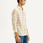 Men's Checkered Light Pink Slim Fit Linen Shirt - Side View