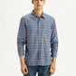 Men's Checkered Blue Slim Fit Linen Shirt - Front View
