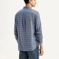 Men's Checkered Blue Slim Fit Linen Shirt - Back View