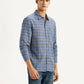 Men's Checkered Blue Slim Fit Linen Shirt - Side View