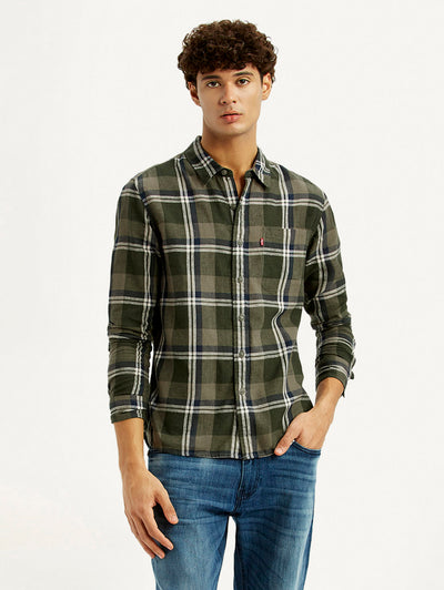 levi's Men's Checkered Multi Color Slim Fit Linen Shirt-picture-10