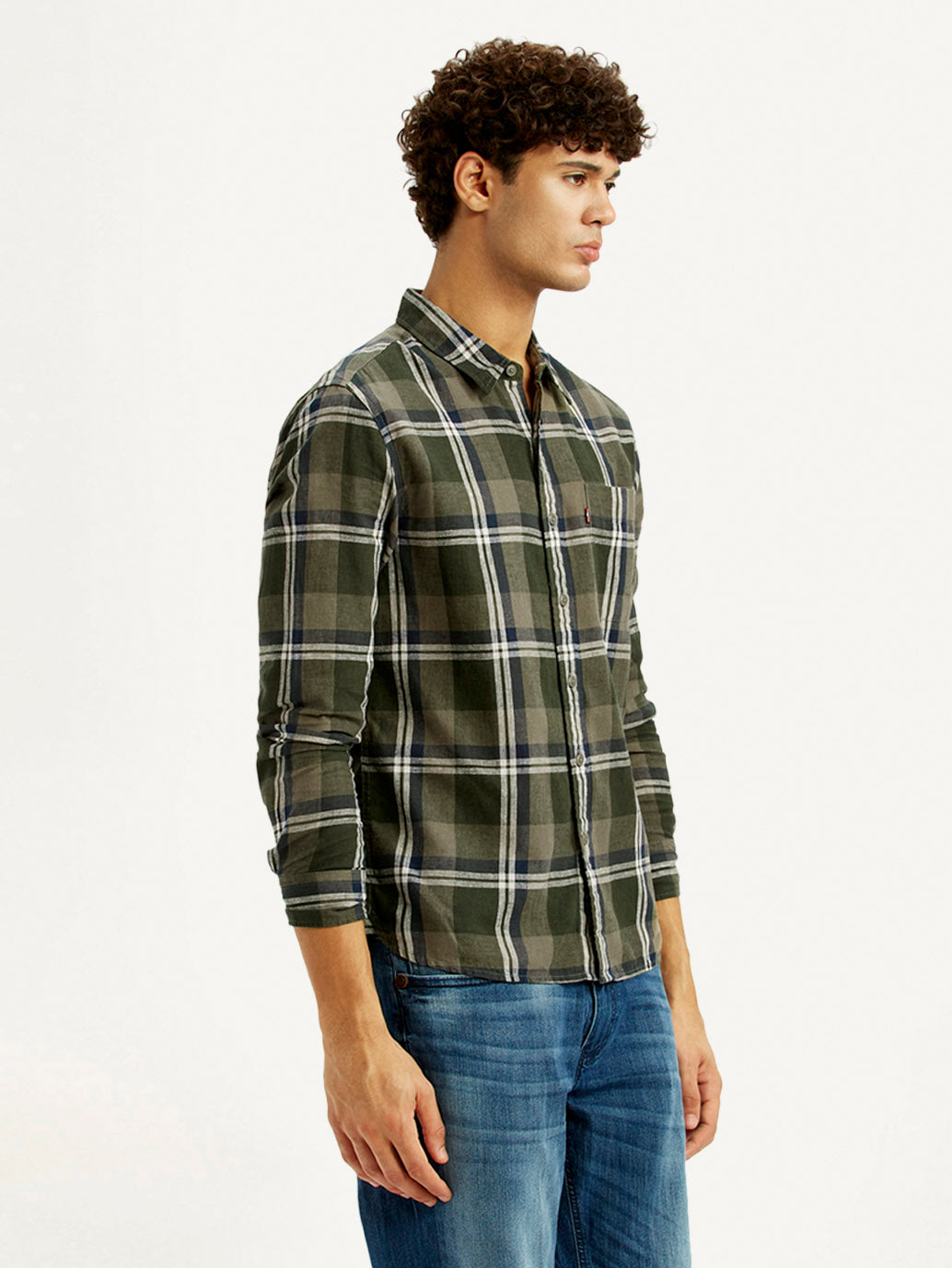 Men's Checkered Multi Color Slim Fit Linen Shirt - Side View