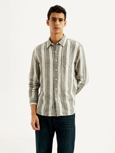 Men's Striped Slim Fit Linen Shirt-image-46