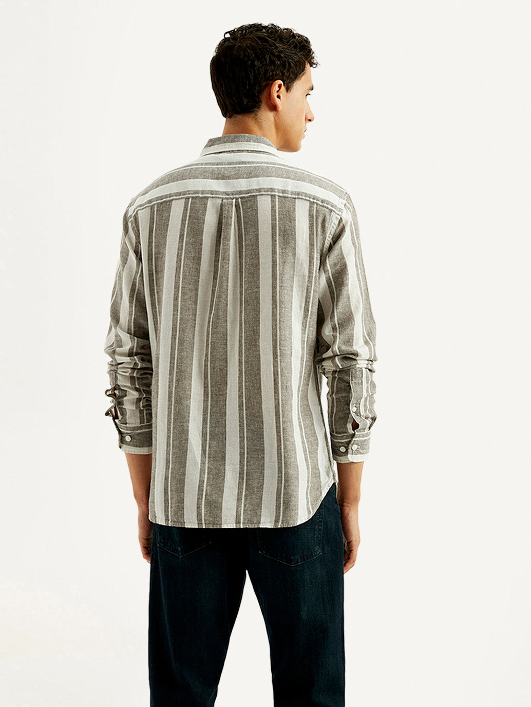 Men's Striped Slim Fit Linen Shirt - Back View