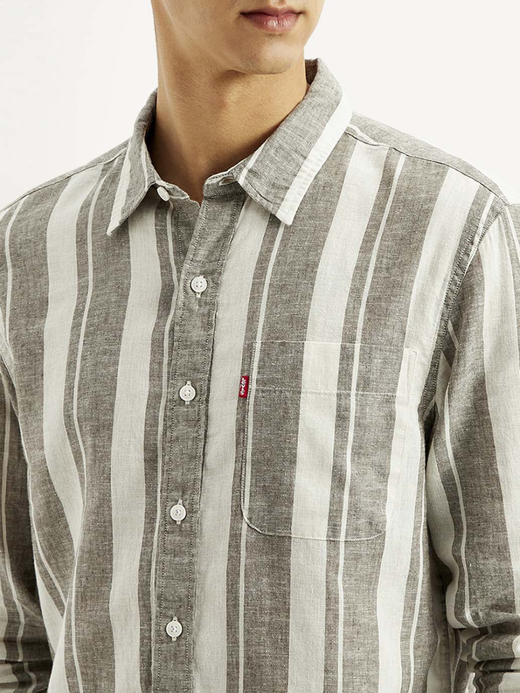 Men's Striped Slim Fit Linen Shirt - 20 View