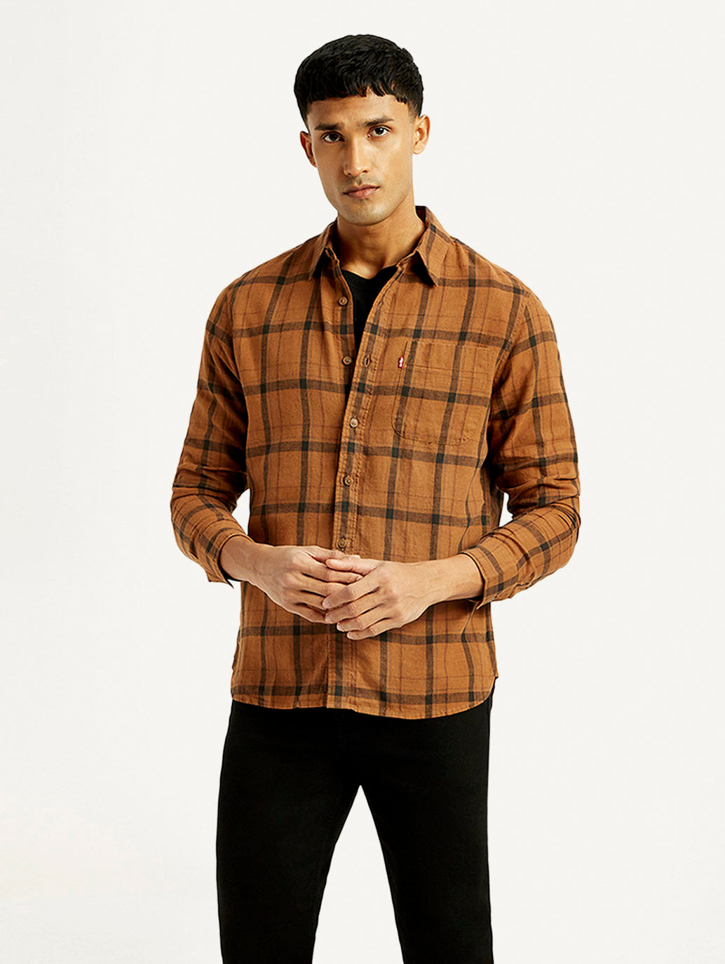 Men's Checkered Slim Fit Linen Shirt