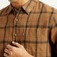 Men's Checkered Slim Fit Linen Shirt - Detail View