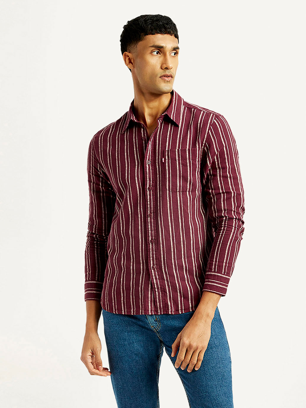 Men's Striped Slim Fit Linen Shirt - Styleshot View