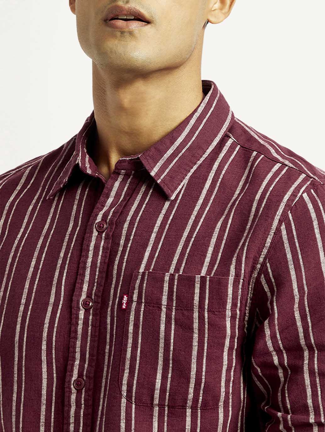 Men's Striped Slim Fit Linen Shirt - Detail View