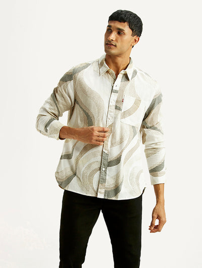 Men's Abstract Multicolor Slim Fit Linen Shirt-image-10