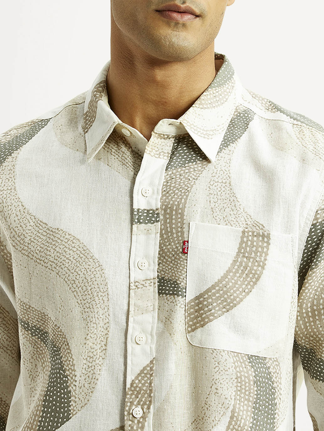 Men's Abstract Multicolor Slim Fit Linen Shirt - Detail View