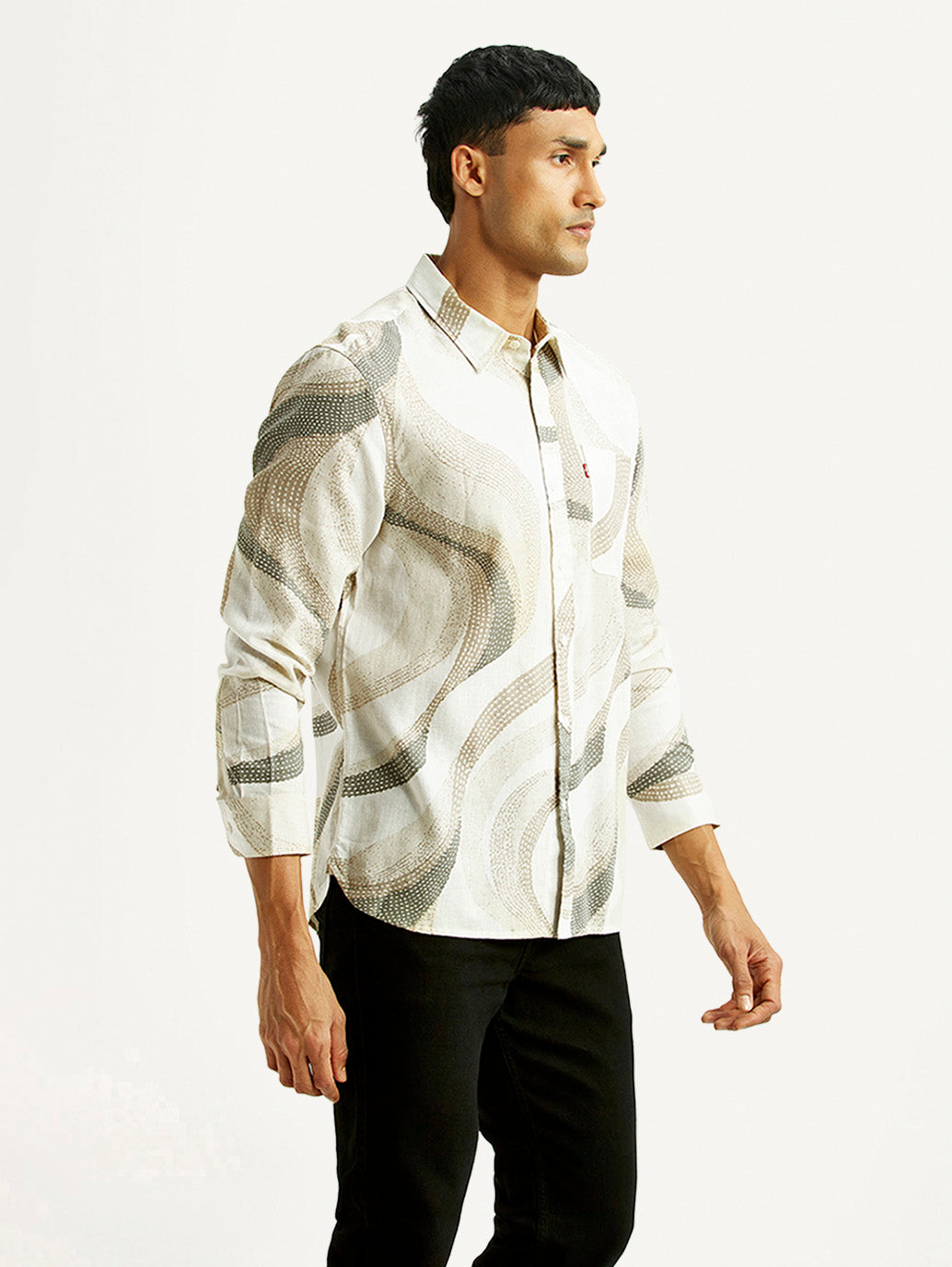 Men's Abstract Multicolor Slim Fit Linen Shirt - Side View