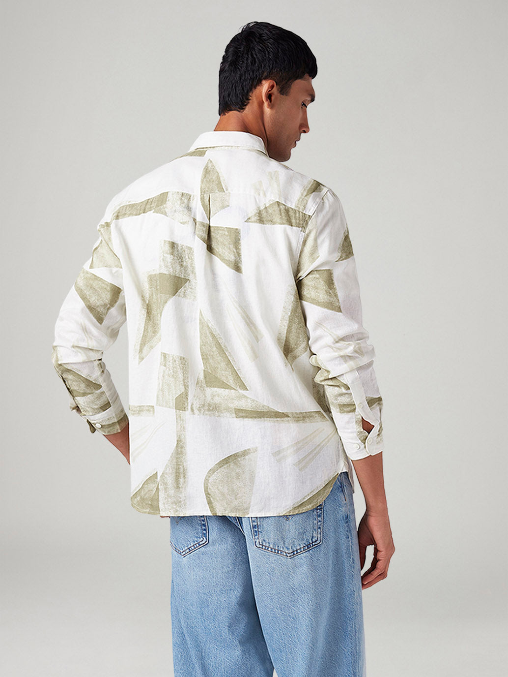 Men's Abstract Slim Fit Linen Shirt - Back View