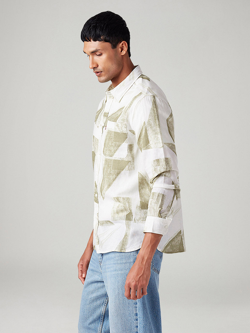 Men's Abstract Slim Fit Linen Shirt - Side View