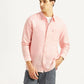 Men's Solid Light-Pink Slim Fit Linen Shirt - Styleshot View