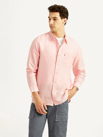 Men's Solid Light-Pink Slim Fit Linen Shirt