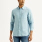 Men's Solid Light Blue Slim Fit Linen Shirt - Front View