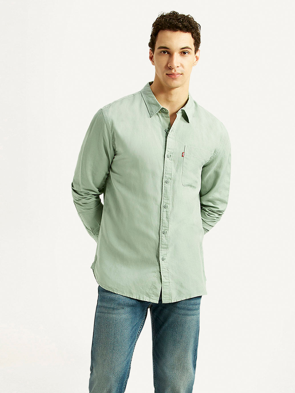 Men's Solid Light Green Slim Fit Linen Shirt