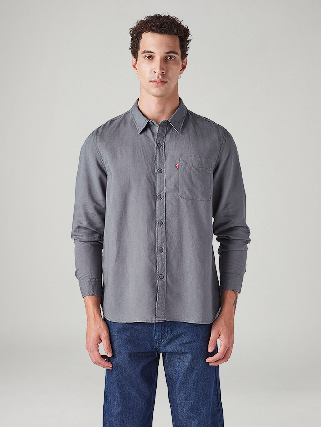 Men's Solid Slim Fit Linen Shirt - Front View