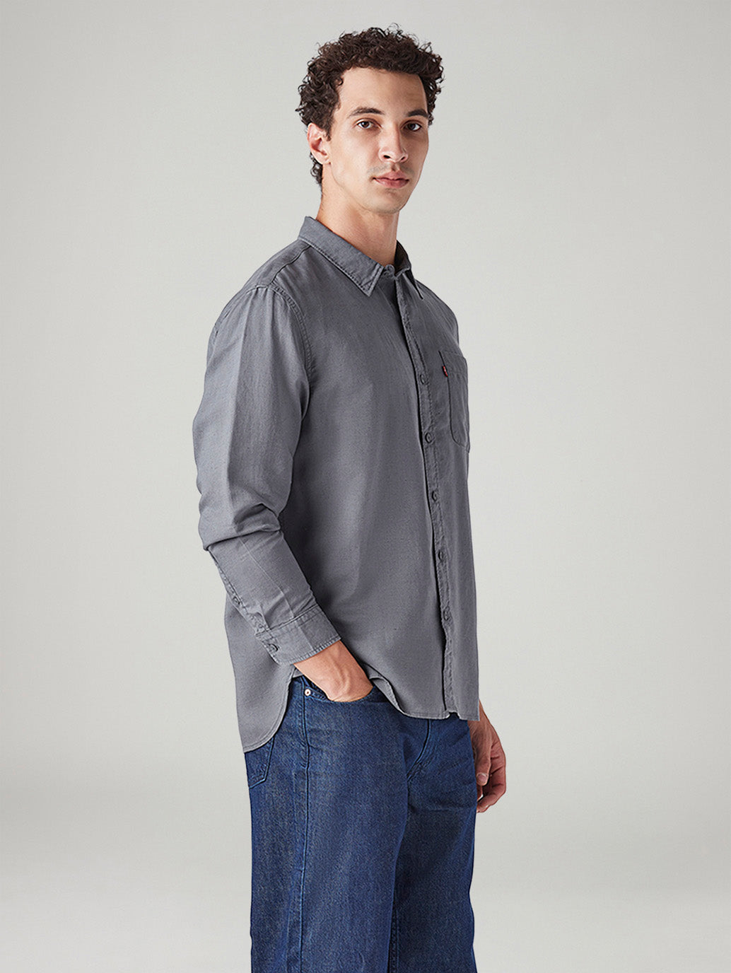 Men's Solid Slim Fit Linen Shirt - Side View