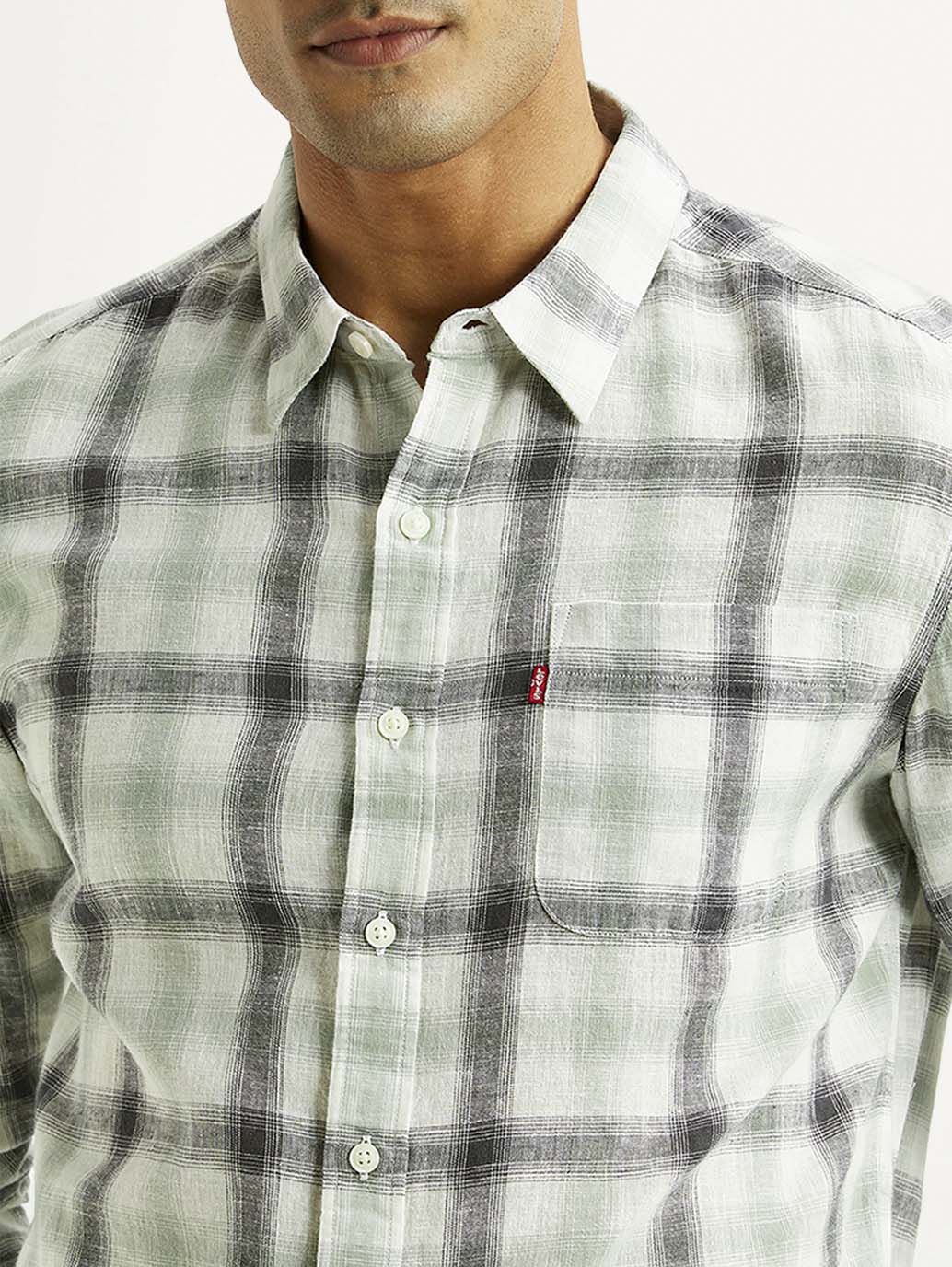 Men's Checkered Multicolor Slim Fit Linen Shirt - Detail View