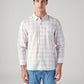 Men's Checkered Slim Fit Linen Shirt - Front View