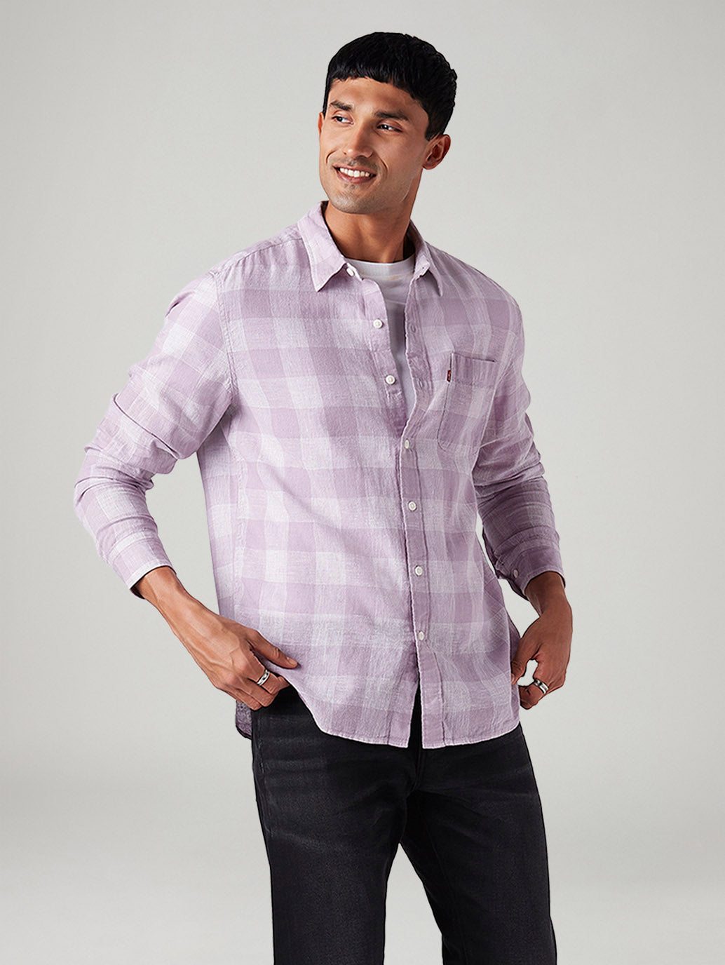 Men's Checkered Slim Fit Linen Shirt - Styleshot View