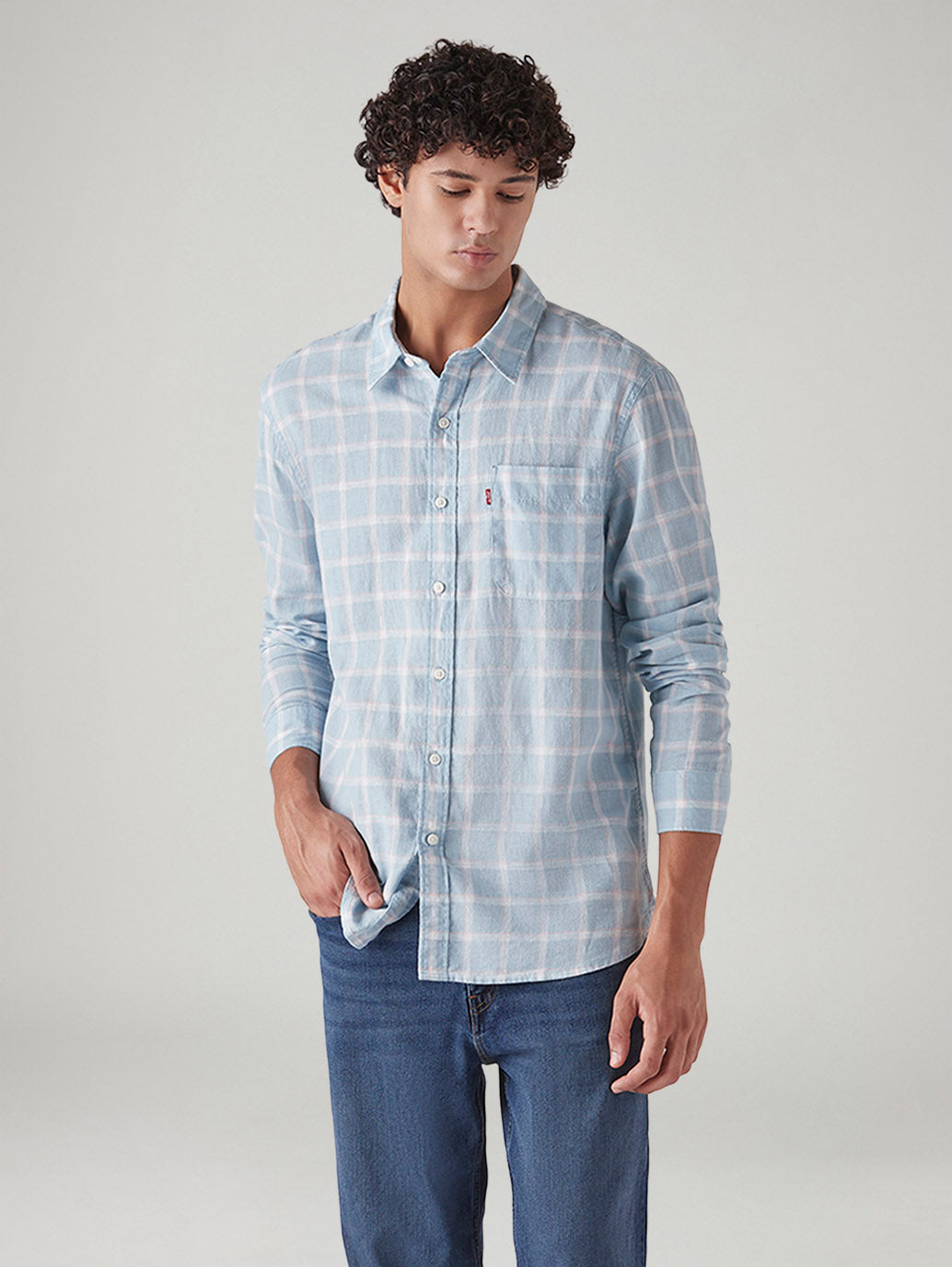 Men's Checkered Slim Fit Linen Shirt - Styleshot View