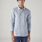 Men's Checkered Slim Fit Linen Shirt - Front View