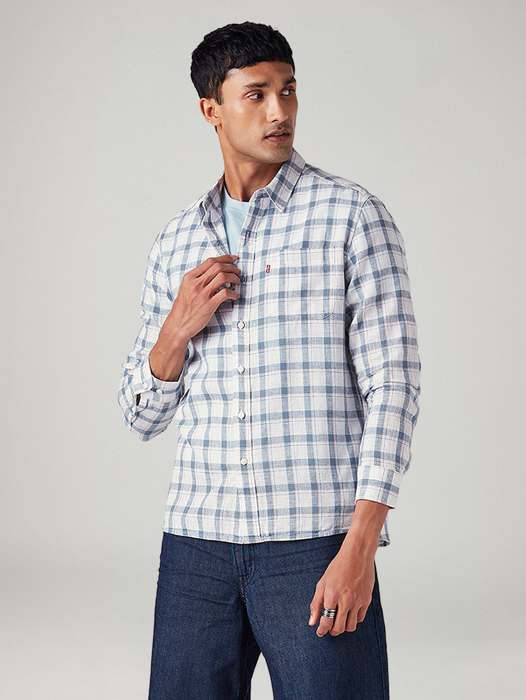 Men's Checkered Slim Fit Linen Shirt