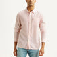 Men's Striped Light Pink Slim Fit Linen Shirt - Front View