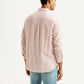 Men's Striped Light Pink Slim Fit Linen Shirt - Back View