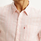 Men's Striped Light Pink Slim Fit Linen Shirt - Detail View