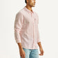 Men's Striped Light Pink Slim Fit Linen Shirt - Side View