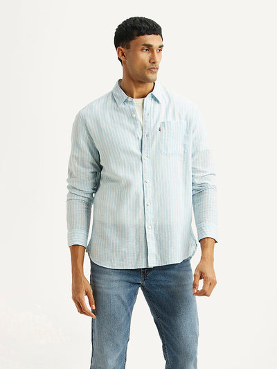 levi's Men's Striped Light Blue Slim Fit Linen Shirt-picture-25