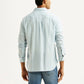 Men's Striped Light Blue Slim Fit Linen Shirt - Back View