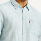 Men's Striped Light Blue Slim Fit Linen Shirt - Detail View