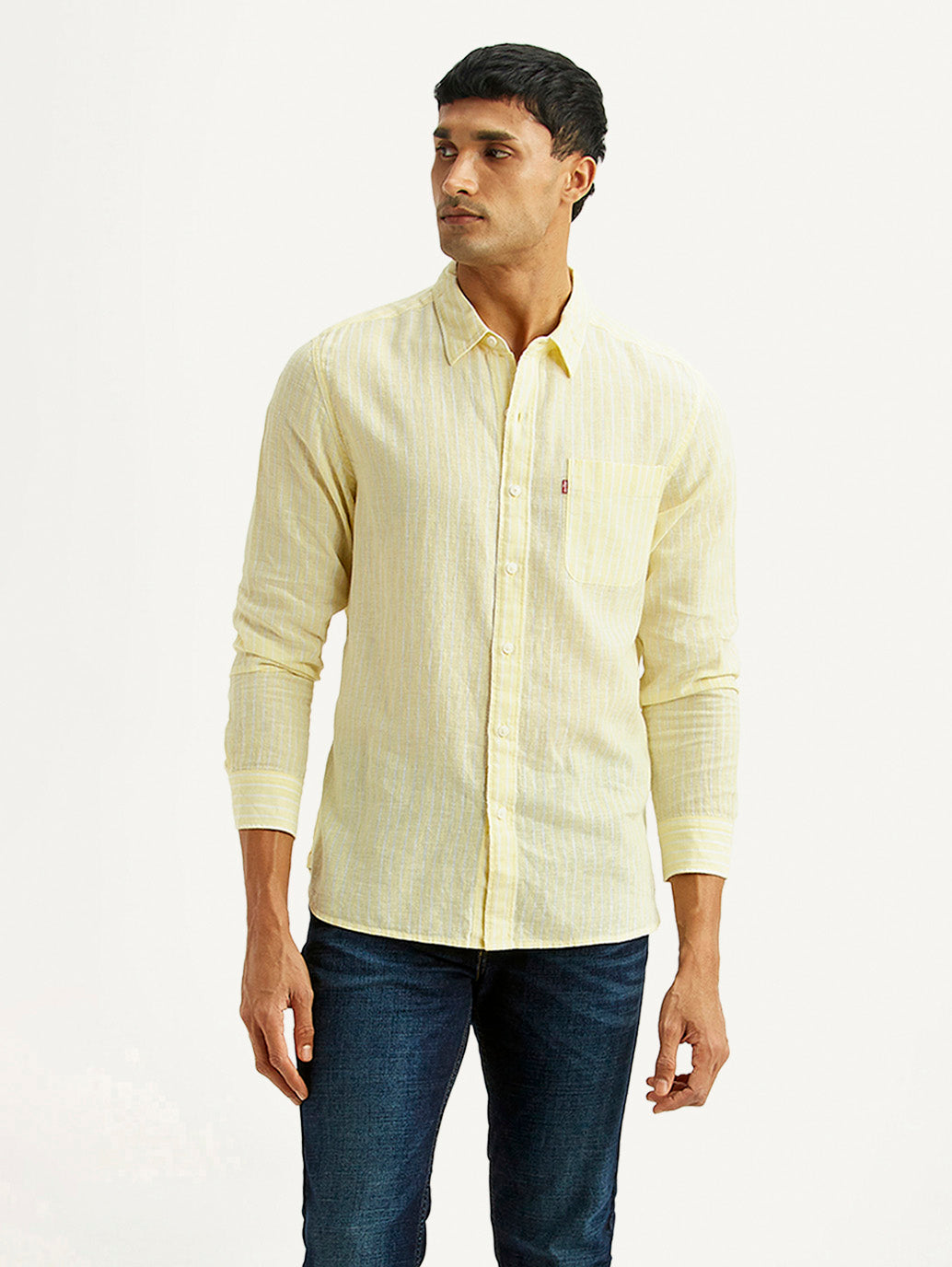 Men's Striped Yellow Slim Fit Linen Shirt